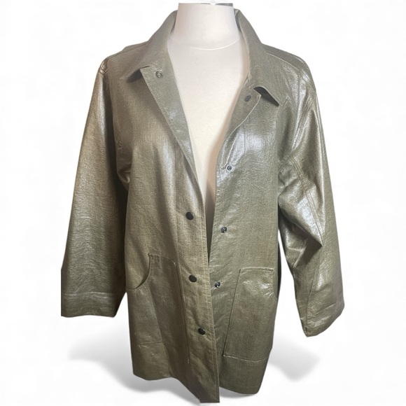 Vintage Rare Opus 204 Metallic Olive  Jacket Coated Linen Streetwear Oversized - Picture 5 of 7